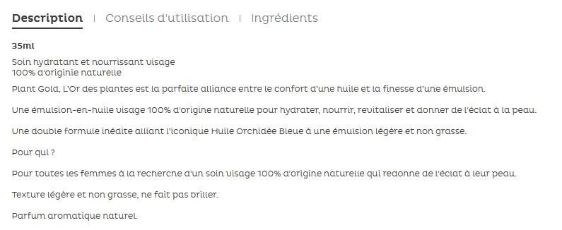 Fiche descriptive d'une crème Clarins envente sur une boutique en ligne