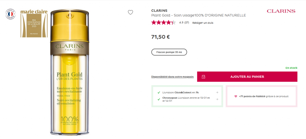 visuel d'une crème Clarins en vente sur une boutique en ligne